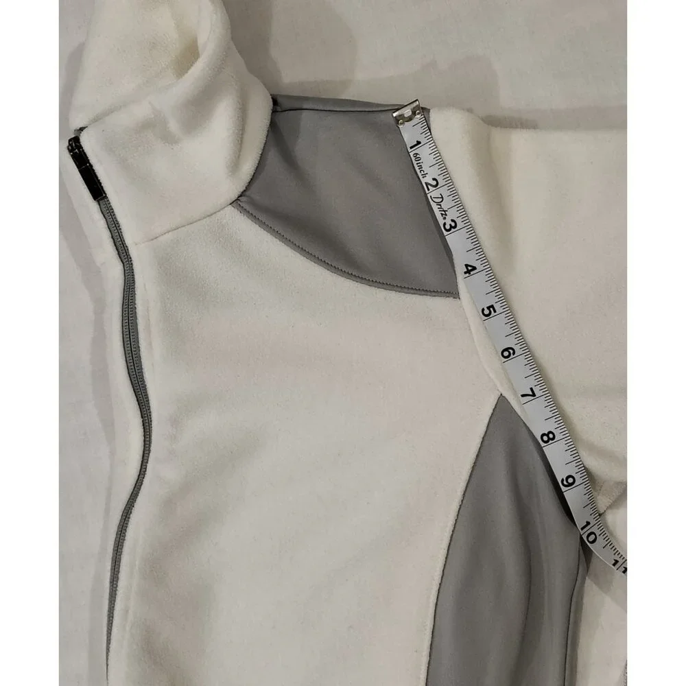Columbia Sportswear Full Zip Fleece Jacket Womens Size Medium White Gray Pockets - Picture 13 of 16